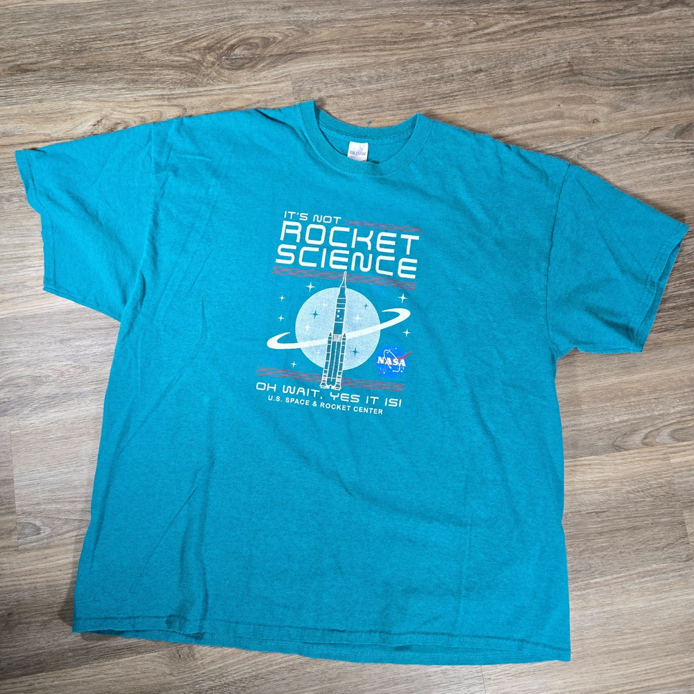 Vintage NASA Its Not Rocket Science T Shirt Mens 2XL Green Huntsville Space USA